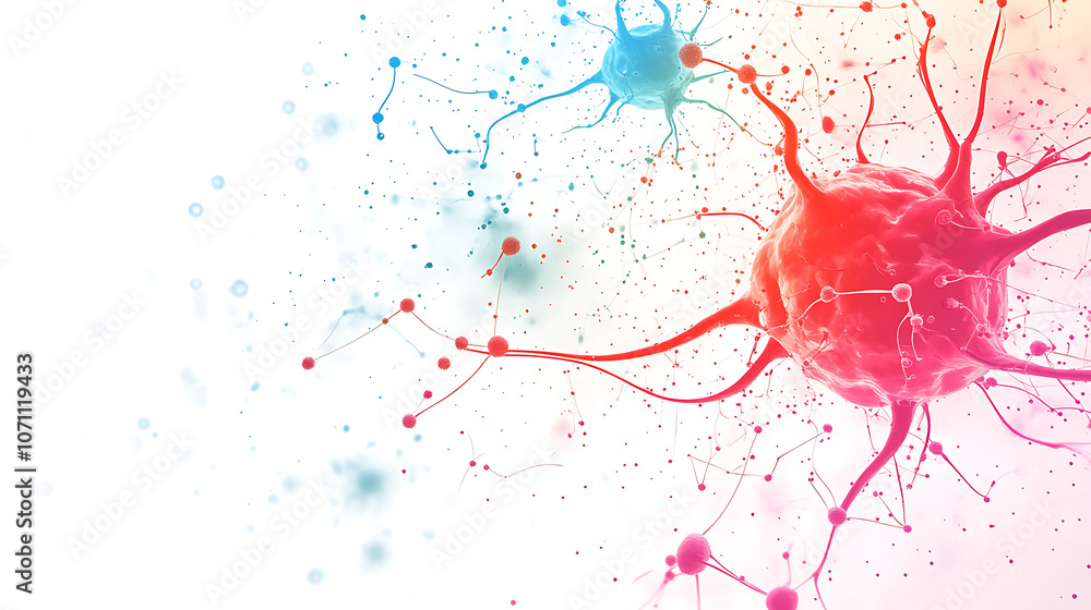 Poster abstract background with a neural network and neurons neon gradient style, light grey color, white b