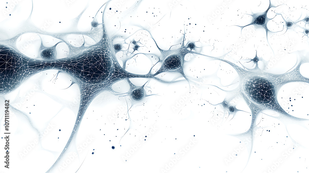Poster abstract background with a neural network and neurons neon gradient style, light grey color, white b