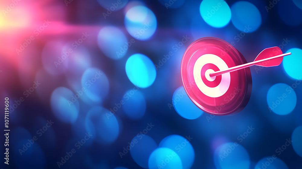 Aufkleber Bright perspective with a blurred blue gradient background featuring a glowing light circle dart target success square, Abstract vector illustration for brochure pages and presentations