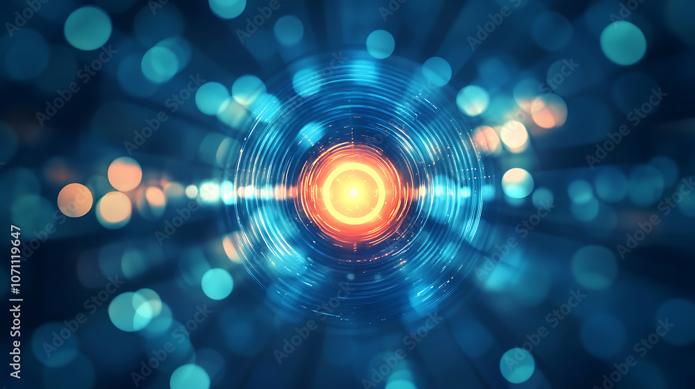 Poster Bright perspective with a blurred blue gradient background featuring a glowing light circle dart target success square, Abstract vector illustration for brochure pages and presentations
