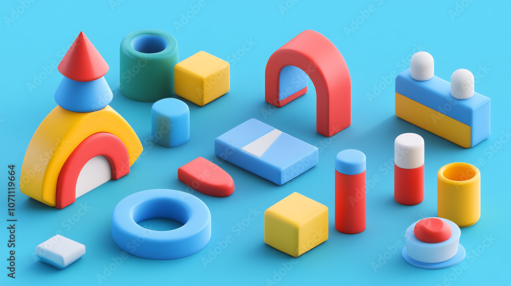 Aufkleber a set of simple geometric shapes designed as blocks for children's play, presented as 3d cartoon ite