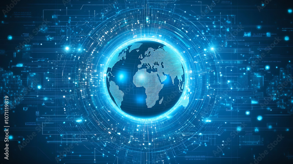 Poster Abstract global network concept with a world map and connection lines, a technology background in white and grey colors