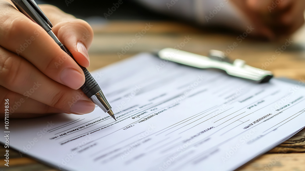 Poster close-up of accident report form with pen and hand ready to write