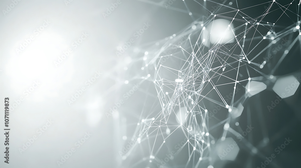 Poster Abstract global network concept with a world map and connection lines, a technology background in white and grey colors