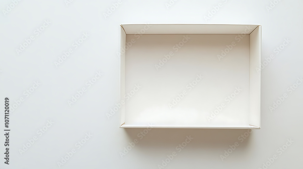Fototapete a top view of an empty white paper box with a transparent window, isolated on a white background