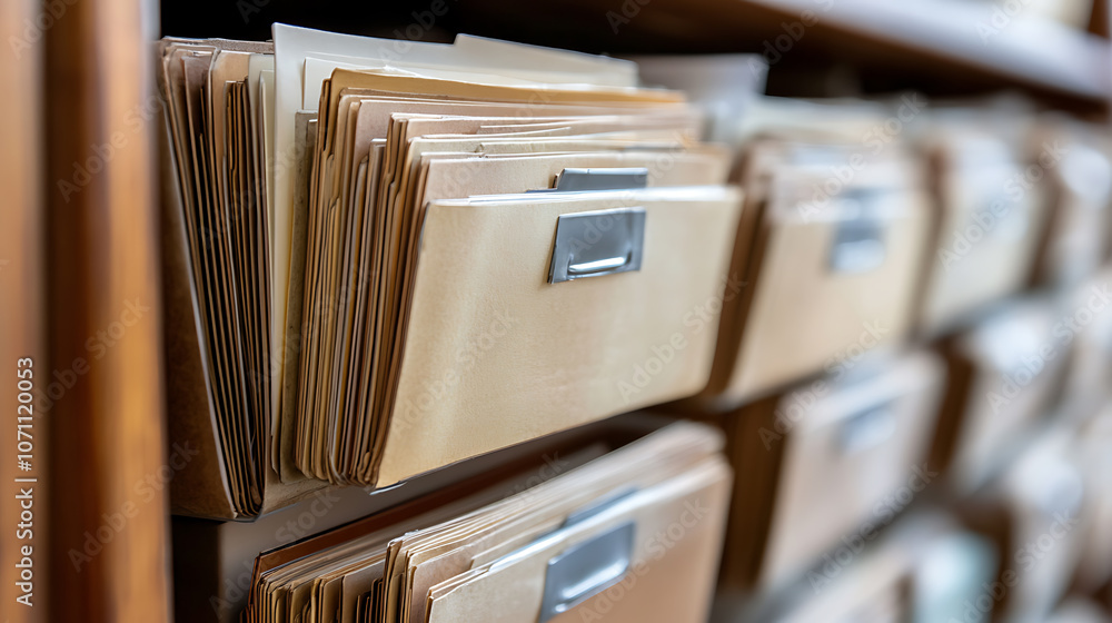 Aufkleber close-up of classified file folders in an organized office setting