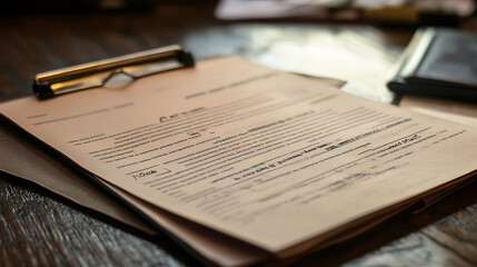 Fototapeta premium Close-up of classified document papers on a clipboard