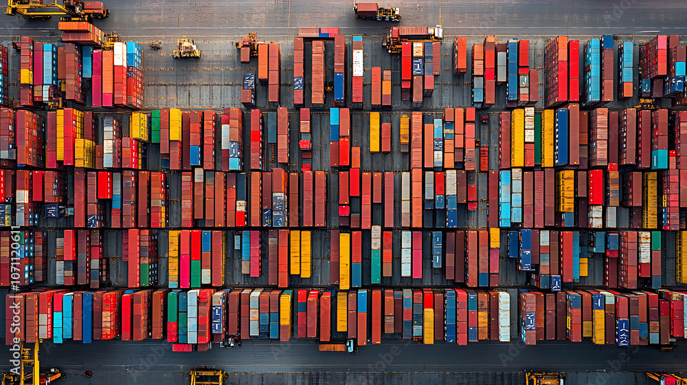 Aufkleber aerial view of cargo containers stacked at the port, showcasing the complexity and scale of global t