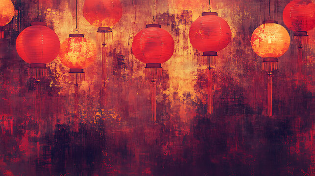A vibrant banner highlighting red Chinese lanterns against a festive background, ideal for personalized messages and seasonal promotion concepts, mid autumn festival