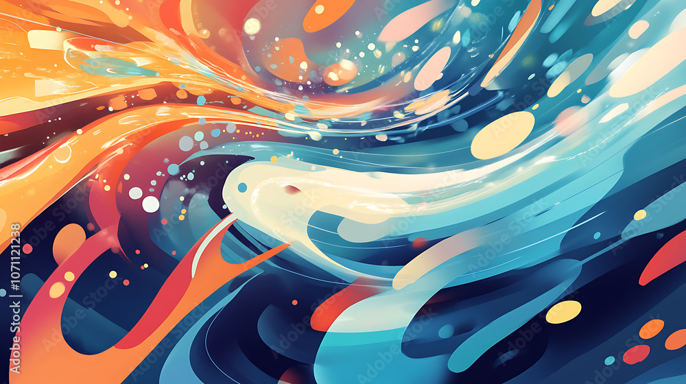 Poster An illustration of an abstract stream conveys themes of artificial intelligence, big data, technology, data transfer, data flow, large language models, and