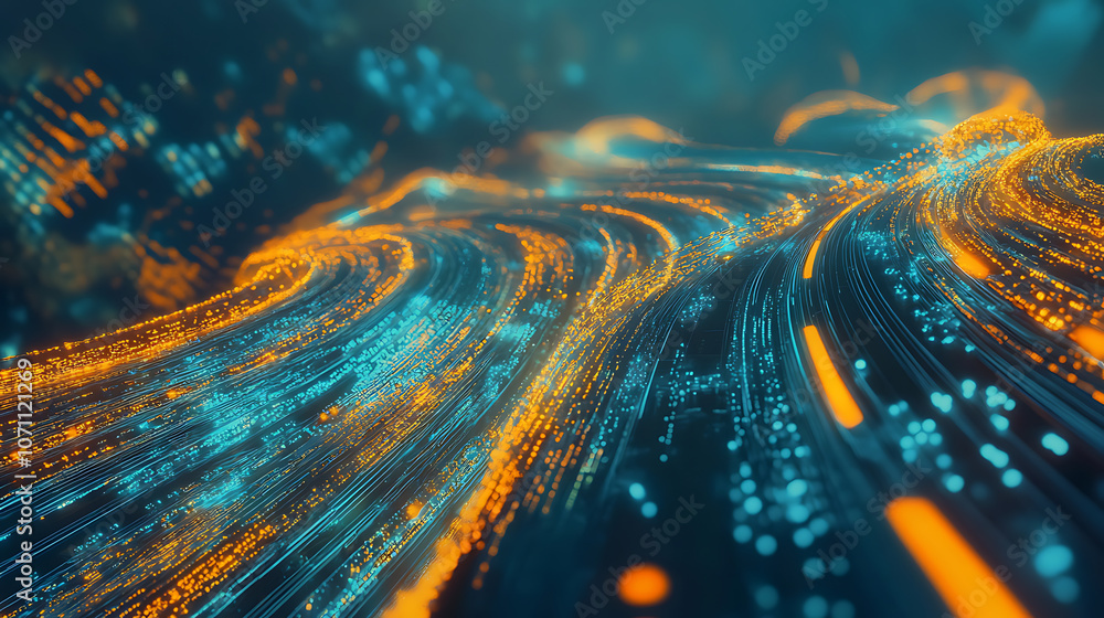 Aufkleber An illustration of an abstract stream conveys themes of artificial intelligence, big data, technology, data transfer, data flow, large language models, and