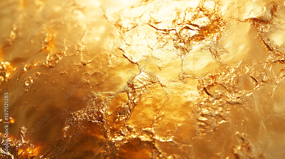 Poster Golden brass textured horizontal background with a shiny surface effect