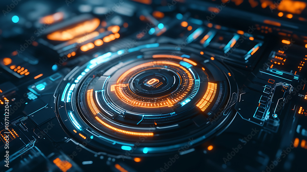 Aufkleber futuristic digital user interface with glowing circular elements