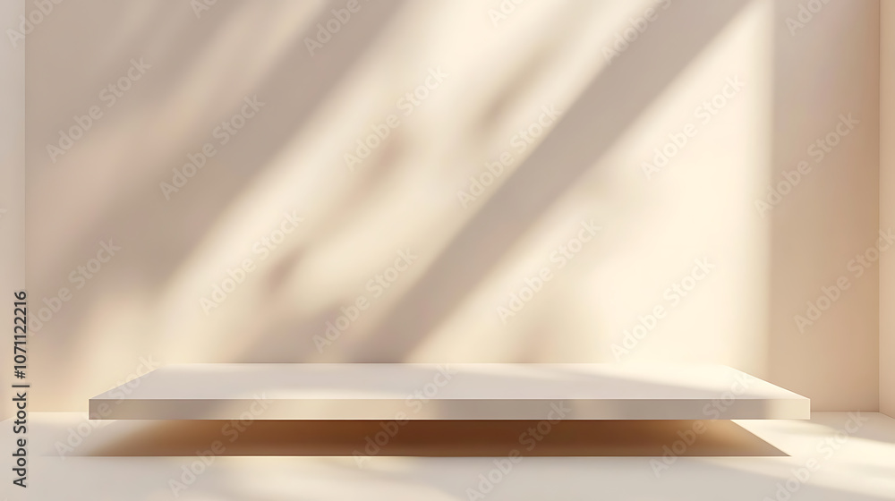 Poster light beige background for product presentation with a light and shadows pattern on it