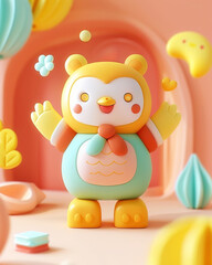 Obraz premium Cute Cartoon Owl Character With Big Eyes In A Playful Whimsical Style, 3D Illustration