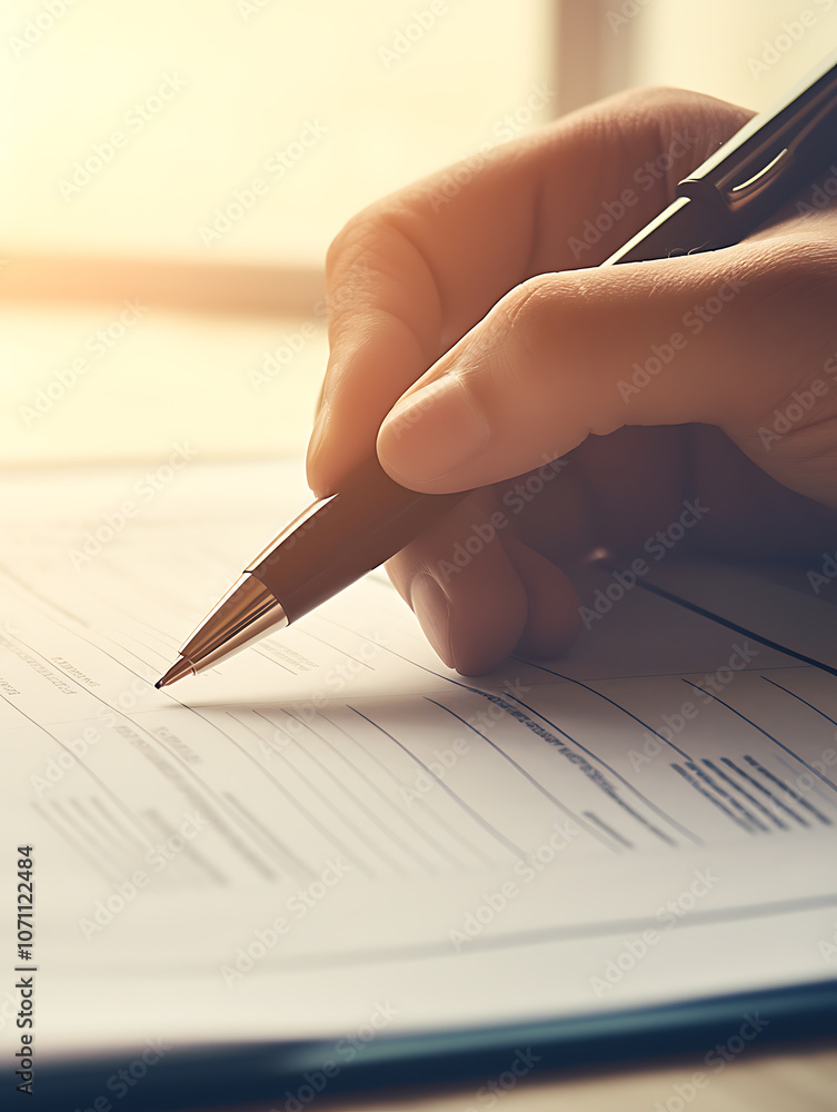 Poster close-up of accident report form with pen and hand ready to write
