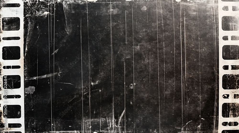 Poster Old dirty scratched film scan for textures and overlays design with scratches, abstract image of an art texture background