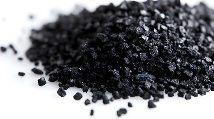 Granular activated carbon for water filter on white background