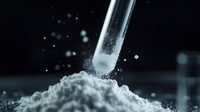 Chemical ingredient close up with potassium chromate powder in test tube