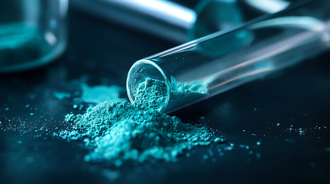 Chemical ingredient close up with potassium chromate powder in test tube