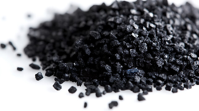 Granular activated carbon for water filter on white background