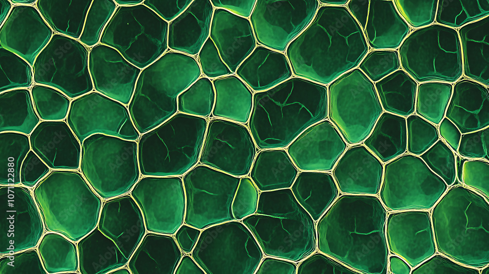 Poster Clean background with green cells or microscopic design: Microscopic green cell pattern creating a clean, scientific background