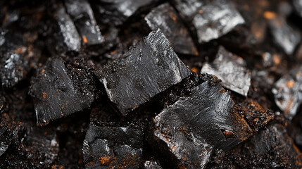 Fototapeta premium Close-up of rich, dark organic biochar soil, showcasing its texture and fertility
