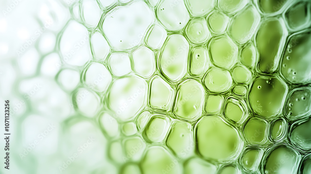 Aufkleber Clean background with green cells or microscopic design: Microscopic green cell pattern creating a clean, scientific background
