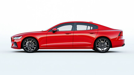 Fototapeta premium Lateral view of a generic and unbranded red luxury car on a white background