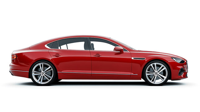 Lateral view of a generic and unbranded red luxury car on a white background