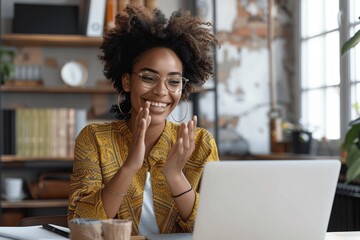 Friendly African American Businesswoman on Video Conference at Home Office