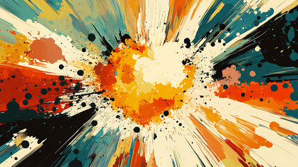 Comic book style boom explosion with colorful burst background