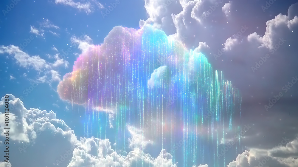 Poster digital cloud and data overlays on a sky background, symbolizing ai-powered weather prediction and c
