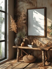 Modern Home Decor Mockup with Black Frame and Wooden Floor
