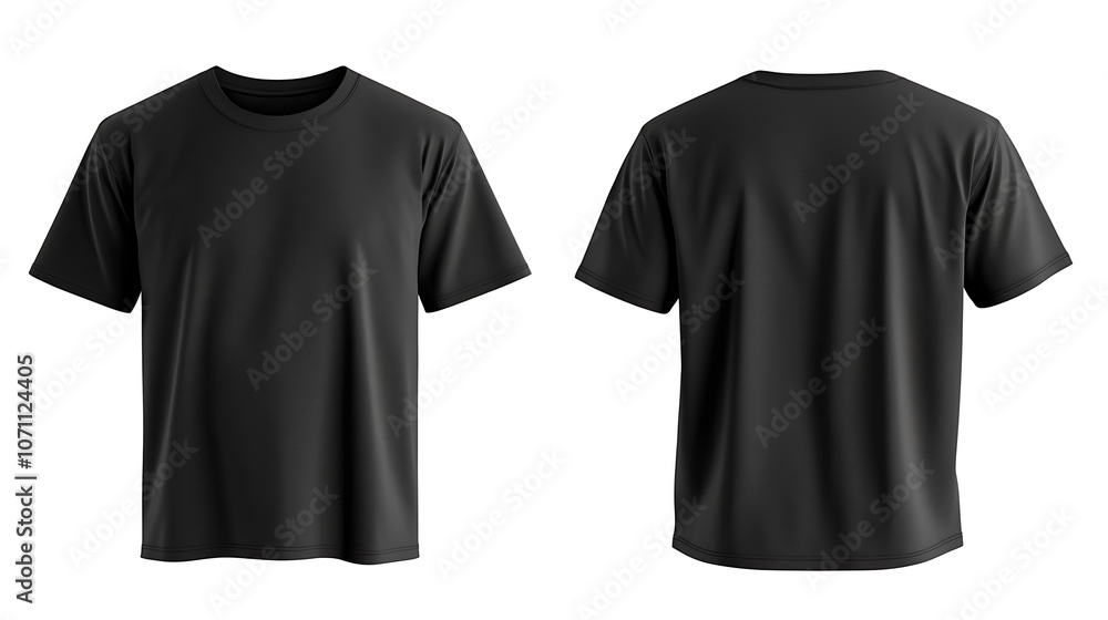 Poster black tshirt mockup template blank front and back views isolated on white
