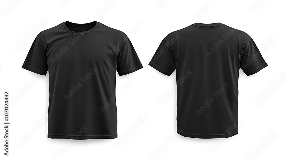 Poster black tshirt mockup template blank front and back views isolated on white