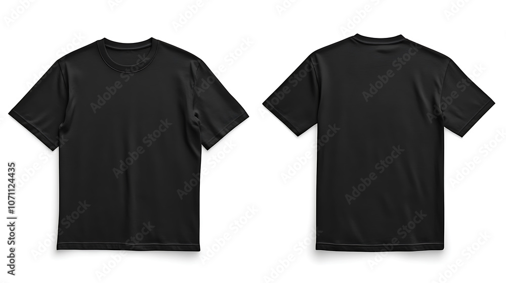 Poster black tshirt mockup template blank front and back views isolated on white