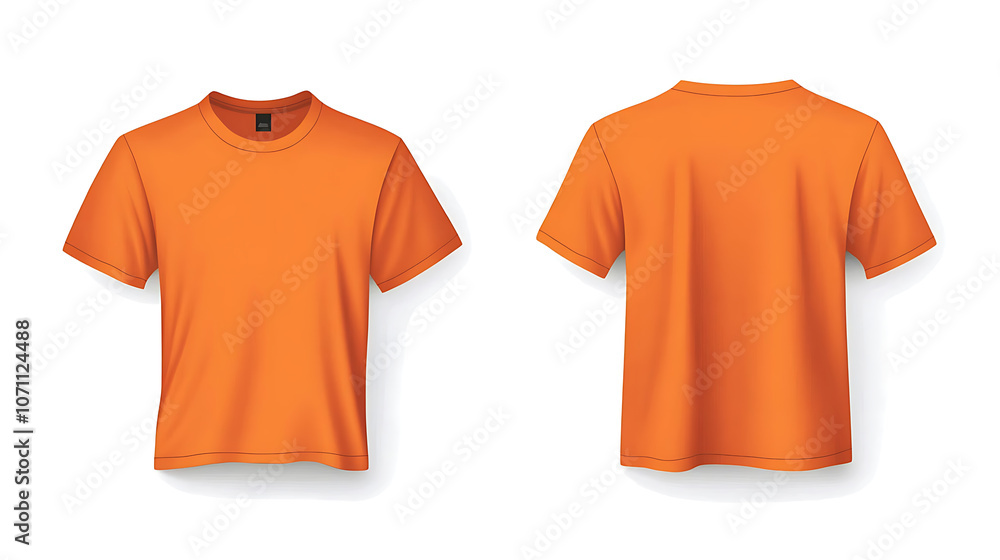 Poster blank orange tshirt mockup template with front and back views isolated on white