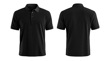 blank black polo shirt mockup template front and back views isolated on white background apparel design presentation