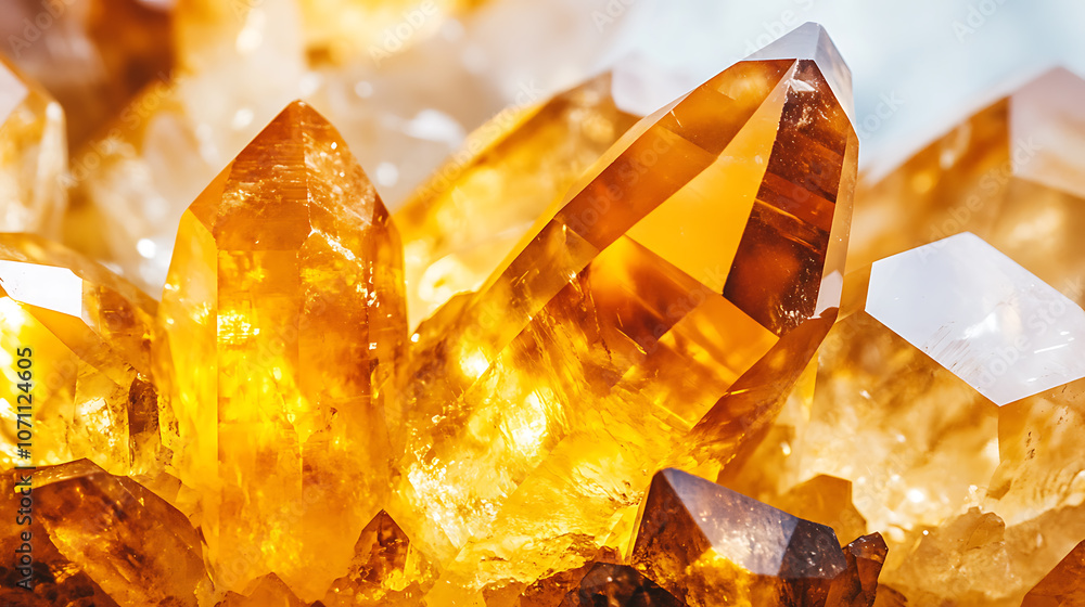 Aufkleber extremely sharp and detailed close-up macro of an orange citrine quartz crystal mineral stone cluste