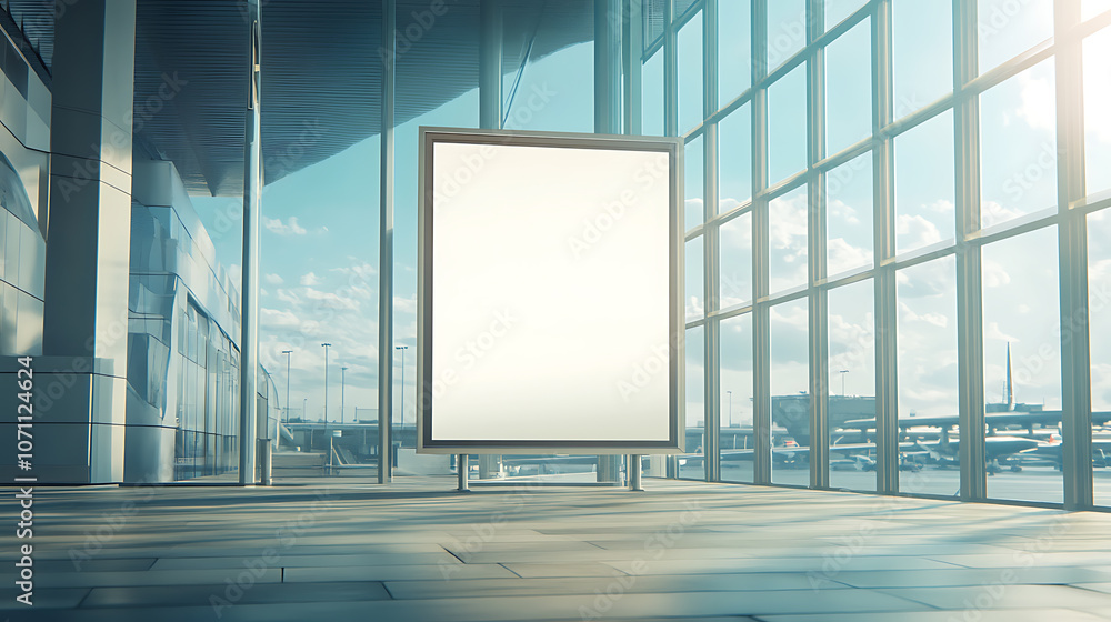 Poster blank vertical billboard mockup at airport with copy space for advertisement or media content commer