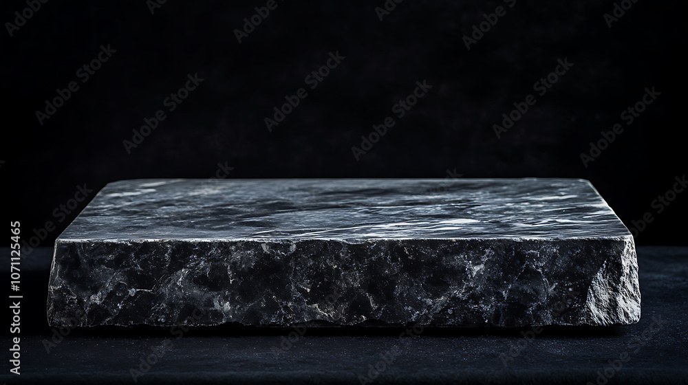 Poster empty grey marble tabletop with dark black cement stone background for product displayed in rustic mood and tone, luxury background for product stand with empty copy space for party, promotion