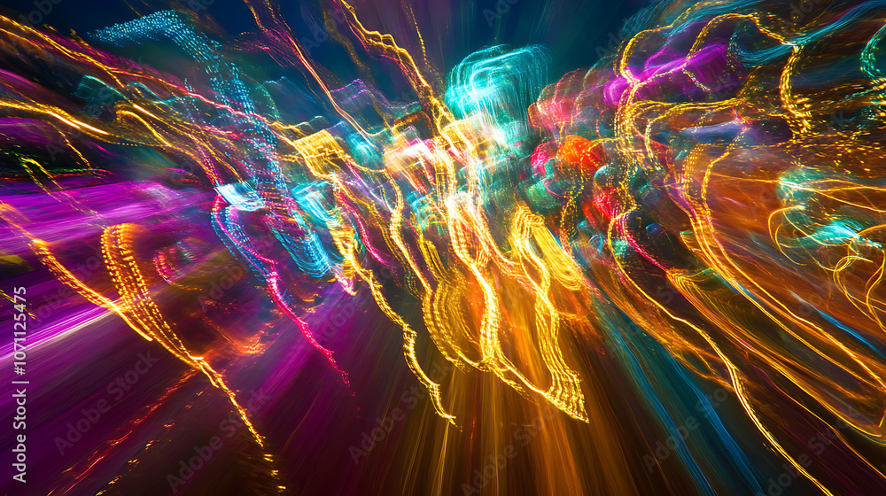 Poster dynamic colorful light trails abstract background long exposure effect speed and motion concept digi