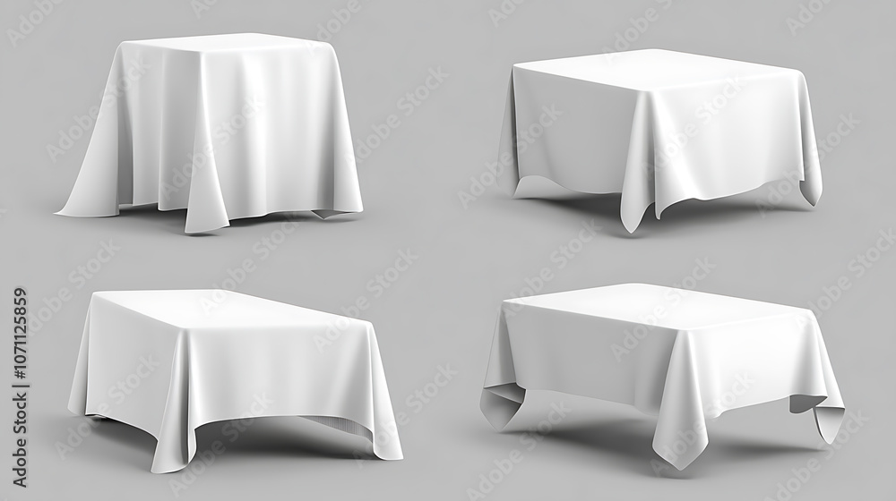 Fototapete a realistic white tablecloth set that is either isolated or folded, covering furniture or a table wi