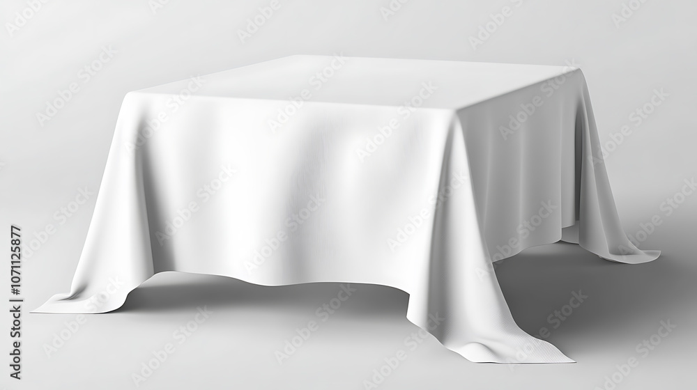 Poster a realistic white tablecloth set that is either isolated or folded, covering furniture or a table wi