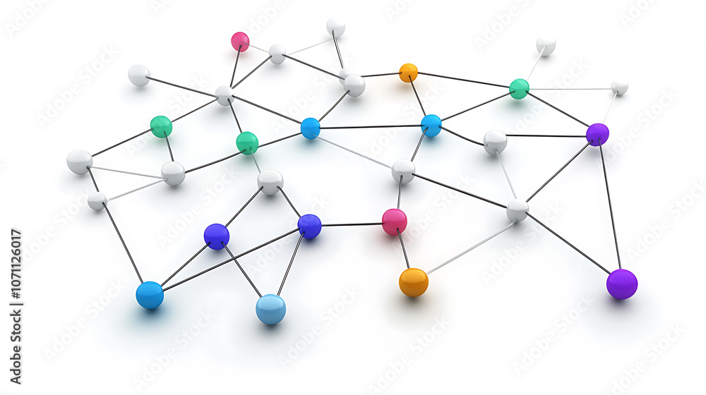 Poster interconnected nodes with colored points representing network management and connectivity