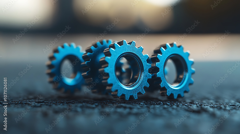 Aufkleber Interlocking gears with blue hues representing the concept of C++ programming language, symbolizing the intricate and precise nature of coding and software development