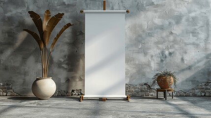 White Empty Roll Up Banner Stand Mockup for Advertising and Promotion