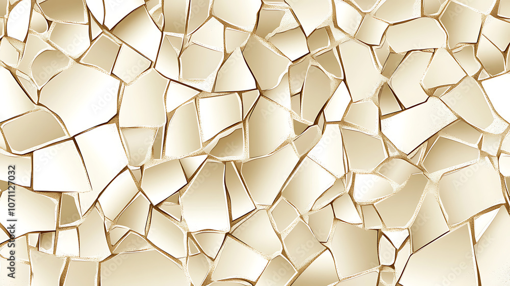 Poster seamless pattern of broken tile mosaic, featuring beige tiles suitable for abstract wallpaper or irr