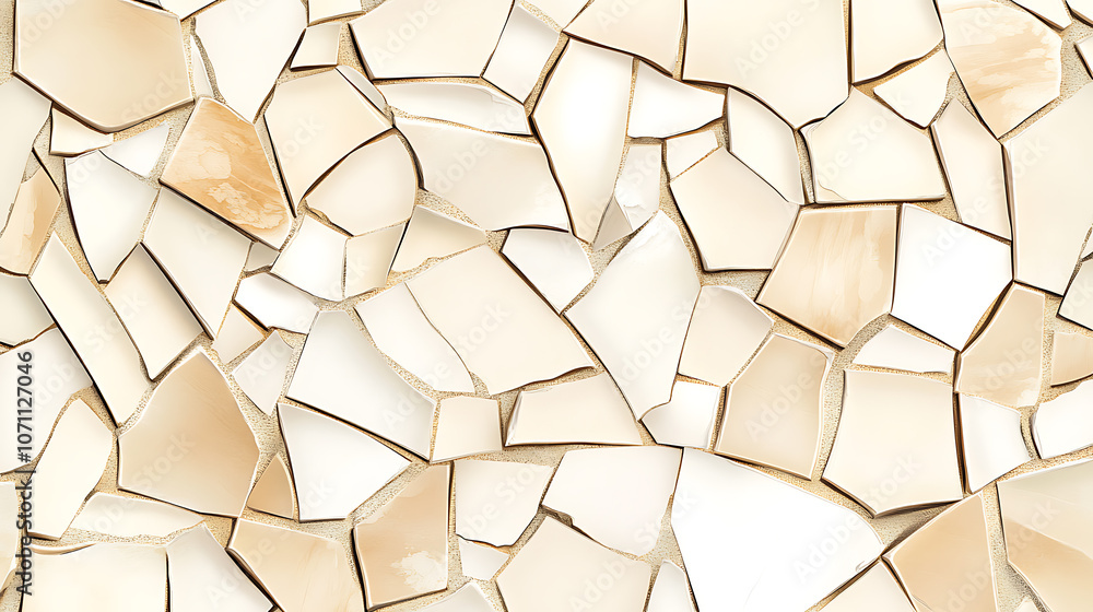 Aufkleber seamless pattern of broken tile mosaic, featuring beige tiles suitable for abstract wallpaper or irr